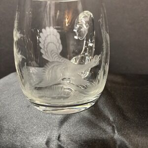 Moser Vtg Crystal Etched Glass Bird Hunting Falling Geese Mug Stein‎ BARWARE
